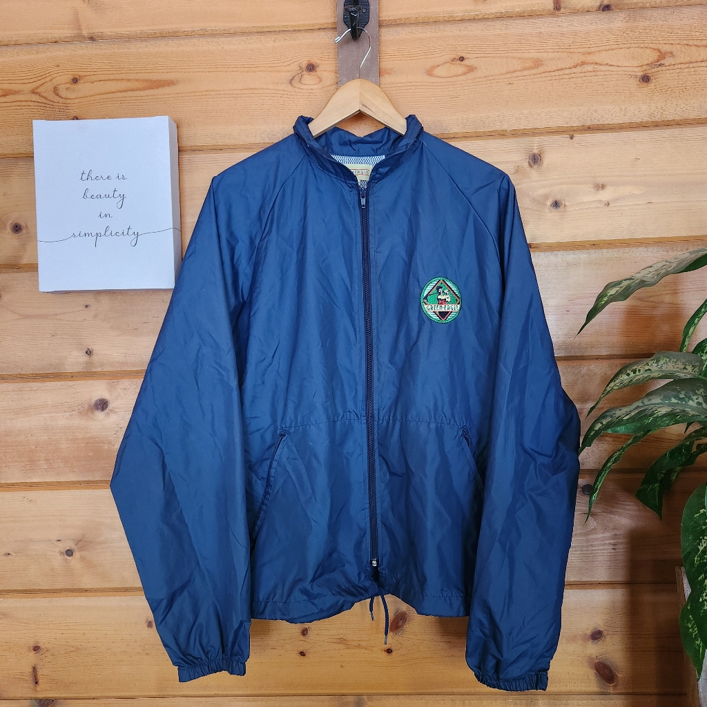 Green Eagle Vintage 90s Golf Windbreaker Jacket Hooded Vented Blue Patch Size M